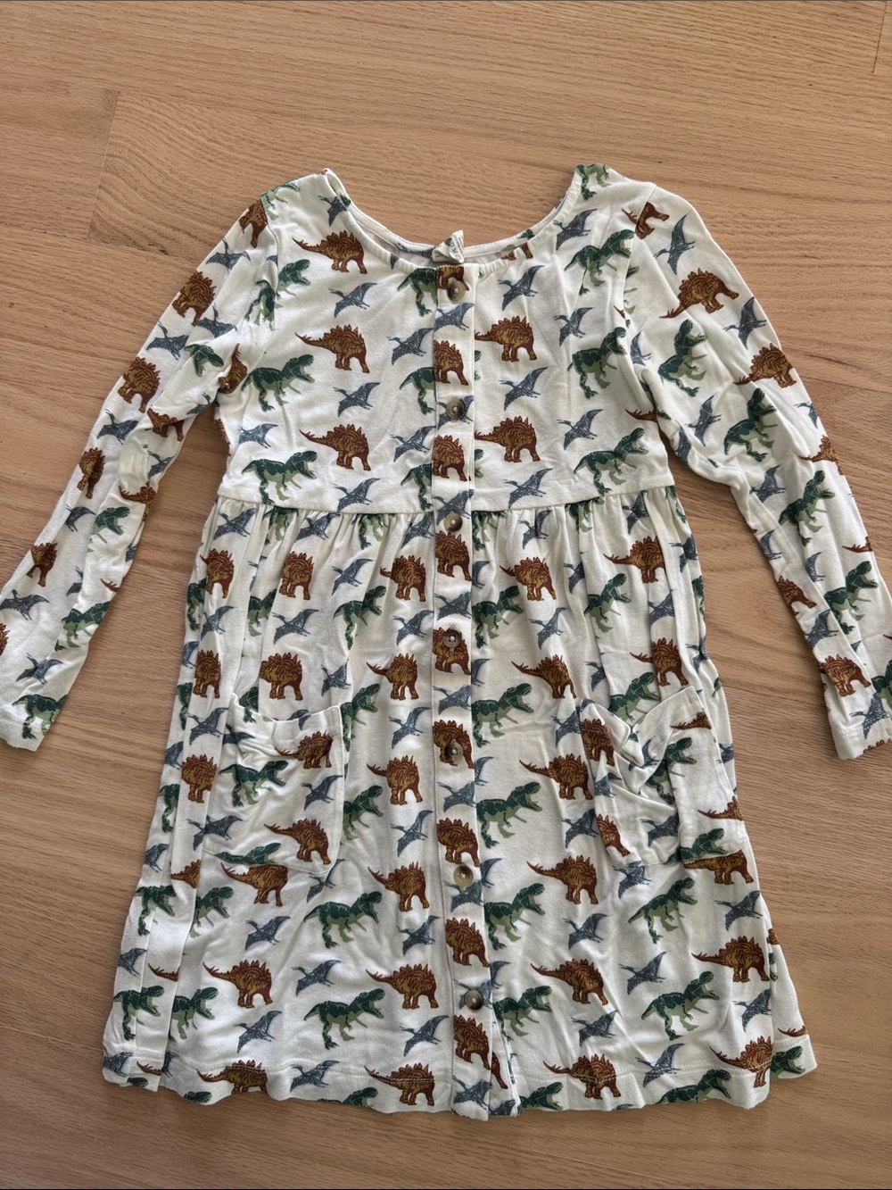 kate quinn | White Dinosaur Print Long-Sleeve Casual Dress